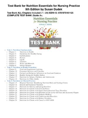 Preview image for Test Bank for Nutrition Essentials for Nursing Practice  9th Edition by Susan Dudek ALL Chapters Included ( 1 - 24) ISBN-13: 9781975161125  |COMPLETE TEST BANK |Guide A+