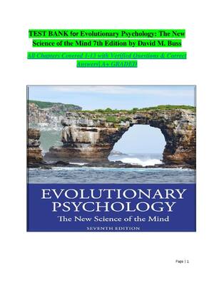 Preview of TEST BANK for Evolutionary Psychology: The New Science of the Mind 7th Edition by David M.