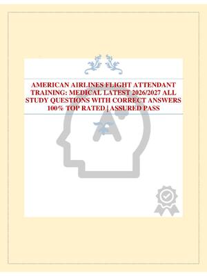 Preview of AMERICAN AIRLINES FLIGHT ATTENDANT TRAINING: MEDICAL LATEST 2026/2027 ALL STUDY QUESTIONS