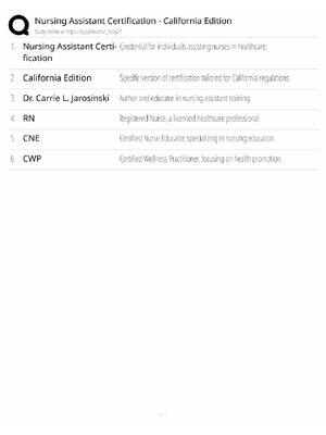 Preview of Nursing Assistant Certification Study Guide / California Edition / Score 100% / 2025 Updat