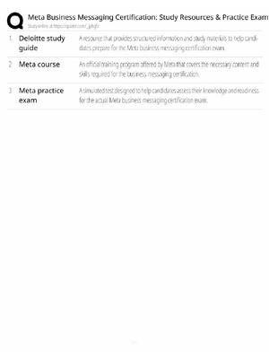 Preview of Meta Business Messaging Certification Study Guide / Practice Exam / Score 100% / 2025 Upda