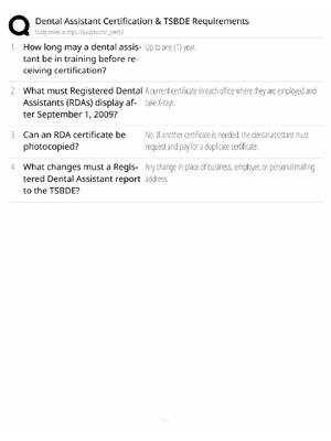 Preview of Dental Assistant Certification Study Guide / TSBDE Requirements / Score 100% / 2025 Update