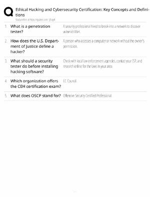 Preview of Ethical Hacking & Cybersecurity Study Guide / Key Concepts & Definitions / Score 100% / 20