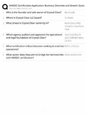 Preview of NMSDC Certification Study Guide / Business Overview & Growth Goals / Score 100% / 2025 Upd