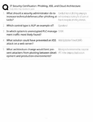 Preview of IT Security Certification Study Guide / Phishing, XSS & Cloud Architecture / Score 100% /