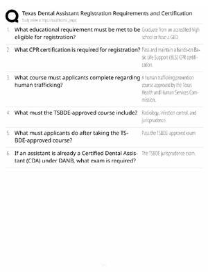 Preview of TSBDE Dental Assistant Study Guide / Tasks & Radiology Certification / Score 100% / 2025 U