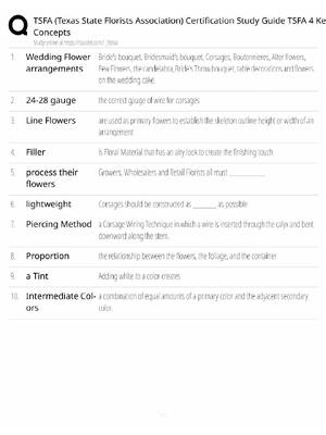 Preview of TSFA Certification Study Guide / Texas State Florists Association / 4 Key Concepts / Score