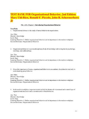 Preview image for TEST BANK FOR Organizational Behavior, 2nd Edition Mary Uhl-Bien, Ronald F. Piccolo, John R. Schermerhorn Jr