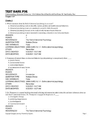 Preview image for Test BANK For  Understanding Abnormal Behavior, 12th Edition David SueDerald SueDiane M. SueStanley Sue Chapter 1-17
