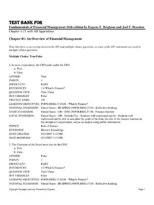 Preview image for Fundamentals of Financial Management 16th Edition Eugene F. Brigham & Joel F. Houston – Complete Test Bank (Chapters 1–21 with All Appendices)