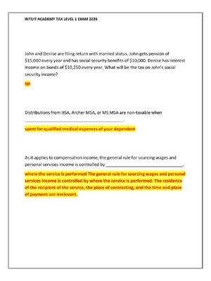 Preview of INTUIT ACADEMY TAX LEVEL 1 EXAM 2026 QUESTIONS AND VERIFIED ANSWERS RATED A+