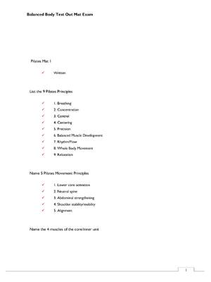 Preview of Balanced Body Test Out Mat Exam Questions & Verified Answers Rated A+