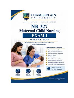 Preview of NR 327 Exam 1 Chamberlain University 2026–2027, Question Bank with Verified Answers and De