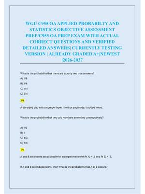 Preview of WGU C955 OA APPLIED PROBABILTY AND  STATISTICS OBJECTIVE ASSESSMENT  PREP/C955 OA PREP EXA