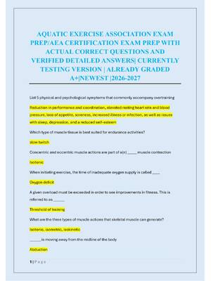 Preview of AQUATIC EXERCISE ASSOCIATION EXAM  PREP/AEA CERTIFICATION EXAM PREP