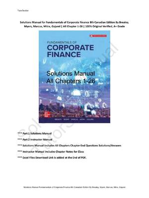 Preview of Solutions Manual for Fundamentals of Corporate Finance 8th Canadian Edition By Brealey, My
