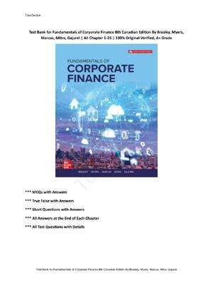 Preview of Test Bank for Fundamentals of Corporate Finance 8th Canadian Edition By Brealey, Myers, Ma