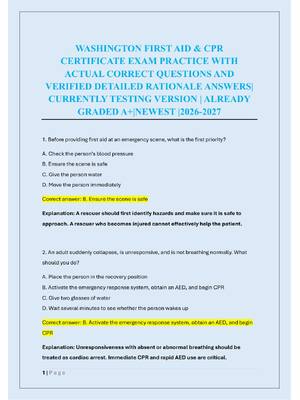 Preview image for WASHINGTON FIRST AID & CPR  CERTIFICATE EXAM PRACTICE
