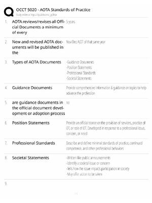 Preview of OCCT 5020 / AOTA Standards of Practice / 2026 Update / Score 100% / Exam Prep Study Guide