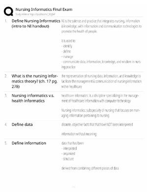 Preview of Nursing Informatics Final / Exam Prep & Questions / 2026 Update / Score 100% / Study Guide