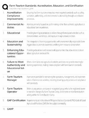 Preview of Farm Tourism Standards Study Guide / Accreditation, Education & Certification / Score 100%