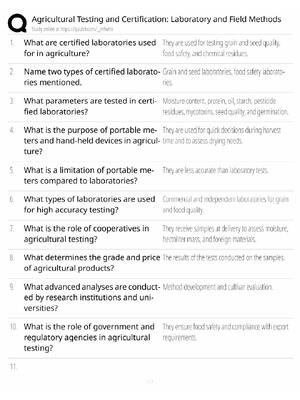Preview of Agricultural Testing Study Guide / Laboratory & Field Methods Certification / Score 100% /