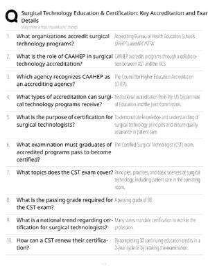 Preview of Surgical Technology Study Guide / Accreditation & Certification Exam Details / Score 100%