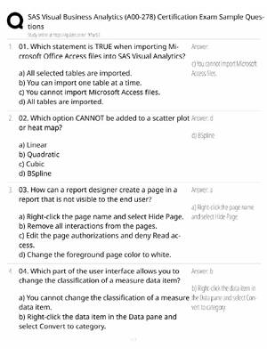 Preview of SAS A00-278 Study Guide / Visual Business Analytics Certification / Score 100% / 2025 Upda