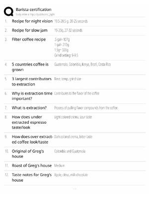 Preview of Barista Certification Study Guide / Score 100% / 2025 Update / Exam Prep