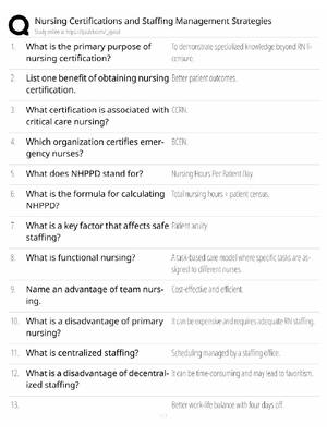 Preview of Nursing Certifications Study Guide / Staffing Management Strategies / Score 100% / 2025 Up
