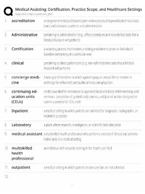 Preview of Medical Assisting Study Guide / Certification, Practice Scope & Healthcare Settings / Scor
