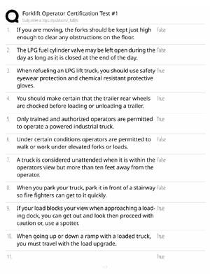 Preview of Forklift Operator Study Guide / Certification Test #1 / Score 100% / 2025 Update / Exam Pr