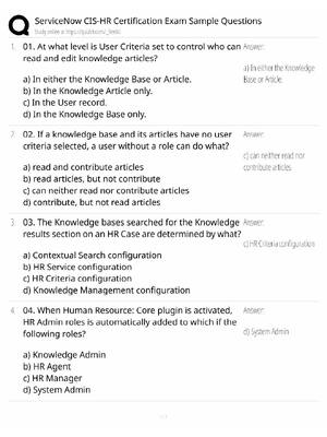 Preview of ServiceNow CIS-HR Study Guide / Certification Exam Sample Questions / Score 100% / 2025 Up