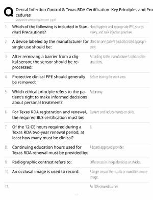 Preview of Dental Infection Control Study Guide / Texas RDA Certification / Score 100% / 2025 Update