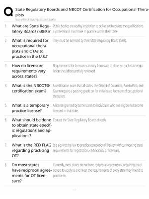 Preview of NBCOT Occupational Therapist Study Guide / State Regulatory Boards & Certification / Score