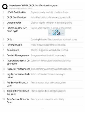 Preview of HFMA CRCR Study Guide / Certification Program Overview / Score 100% / 2025 Update / Exam P
