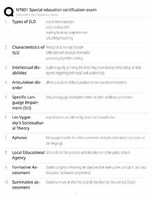 Preview of NT601 Special Education Study Guide / Certification Exam Prep / Score 100% / 2025 Update