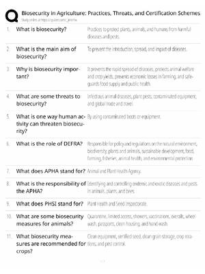Preview of Biosecurity in Agriculture Study Guide / Practices, Threats & Certification Schemes / Scor