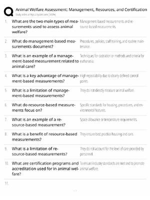 Preview of Animal Welfare Assessment Study Guide / Management, Resources & Certification / Score 100%