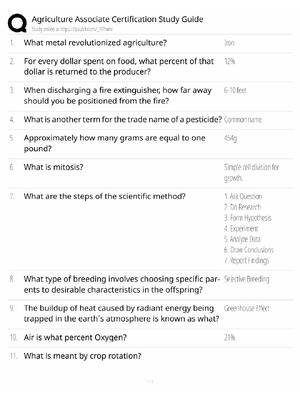 Preview of Agriculture Associate Study Guide / Certification Exam Prep / Score 100% / 2025 Update