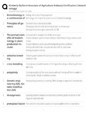 Preview of Agriculture Biotechnology Study Guide / Associate Industry Certification / Score 100% / 20