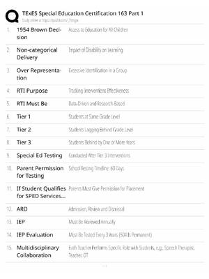 Preview of TExES Special Education 163 Study Guide / Part 1 Exam Prep / Score 100% / 2025 Update