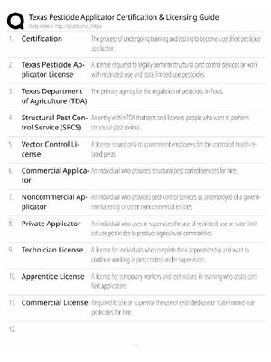 Preview of Texas Pesticide Applicator Study Guide / Certification & Licensing / Score 100% / 2025 Upd