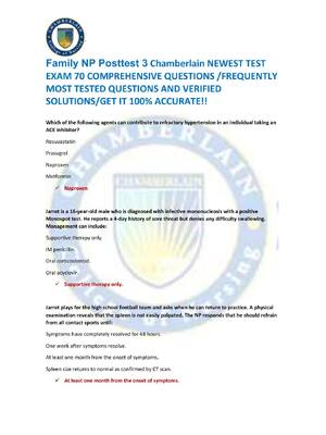 Preview of Family NP Posttest 3 Chamberlain NEWEST TEST  EXAM 70 COMPREHENSIVE QUESTIONS /FREQUENTLY
