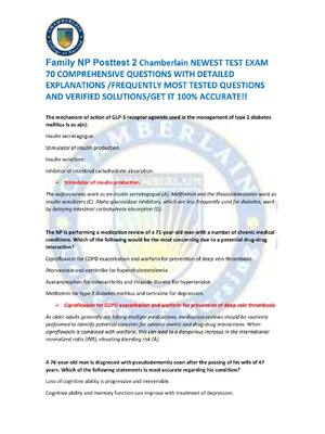 Preview of Family NP Posttest 2 Chamberlain NEWEST TEST EXAM  70 COMPREHENSIVE QUESTIONS WITH DETAILE