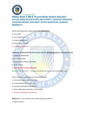 Preview of NR565 Week 5 DM & Thyroid Meds NEWEST 2026/2027  ACTUAL EXAM 80 QUESTIONS AND CORRECT (VER