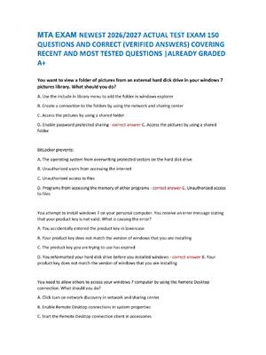 Preview of MTA EXAM NEWEST 2026/2027 ACTUAL TEST EXAM 150  QUESTIONS AND CORRECT (VERIFIED ANSWERS) C