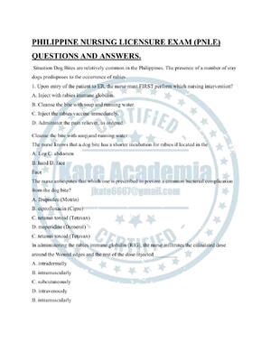 Preview of PHILIPPINE NURSING LICENSURE EXAM (PNLE) QUESTIONS AND ANSWERS.