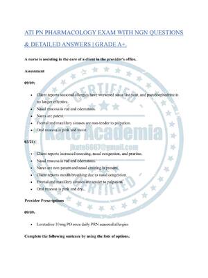Preview of /ATI PN Pharmacology Exam Prep | NGN Practice Questions with Detailed Answers & Rationales