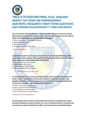 Preview of TNCC 9 TH EDITION FINAL Final  2026/2027  NEWEST TEST EXAM 100 COMPREHENSIVE  QUESTIONS /F